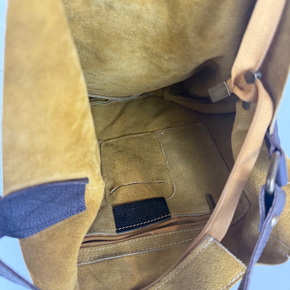 Moda in Italia Hobo Bag Tote Womens Mustard Yellow Suede Leather Slouchy Zip - Picture 10 of 14